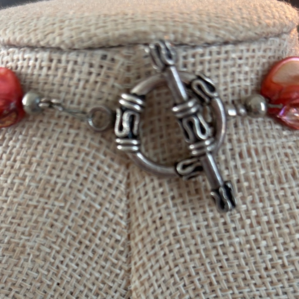 Elegant Pink and Orange Stone Floral Necklace 9” - Picture 6 of 9